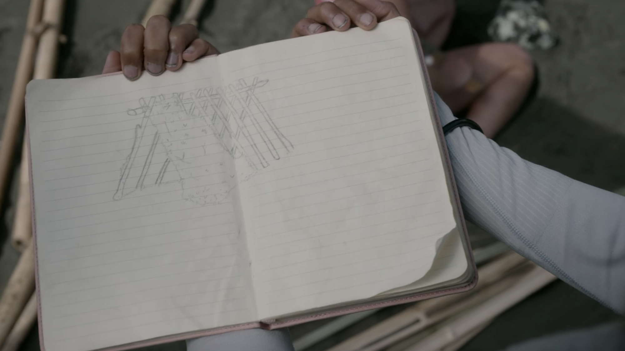 The Wilds S1E04 Nora's Notebook Shelter Sketch