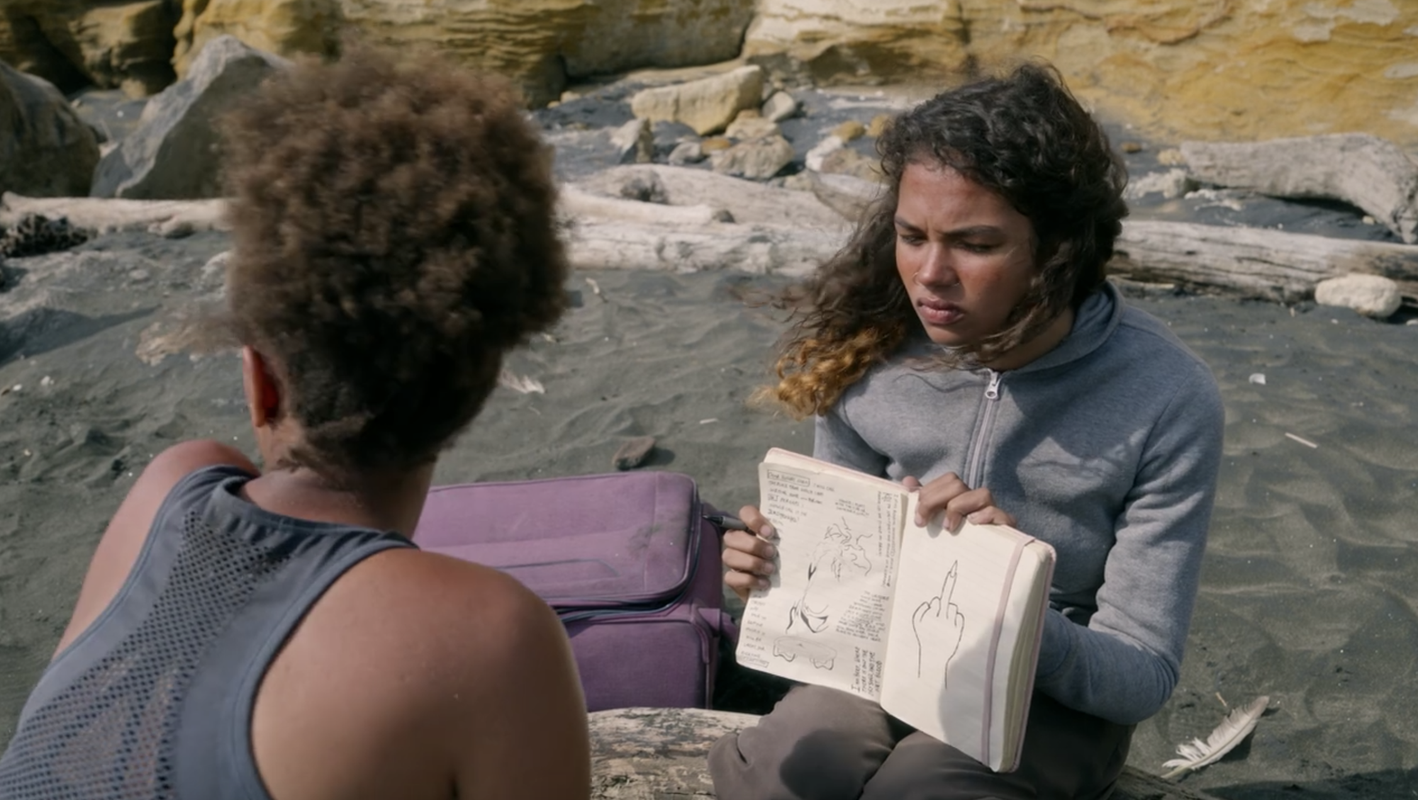 The Wilds S1E07 Nora's Notebook Middle Finger Sketch